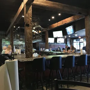 a view of the bar and seating area