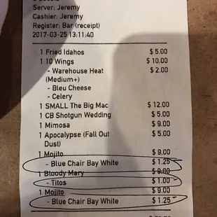 Was charged for top shelf liquor when I didn't order it.