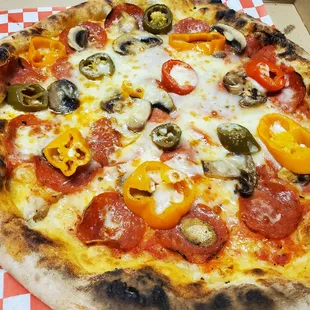 Pepperoni, mushroom, and jalapenos