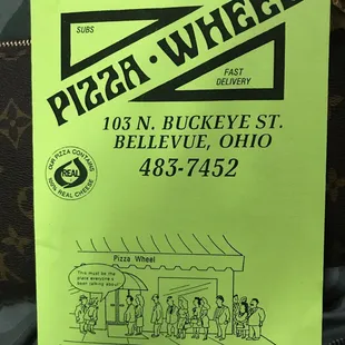 a menu for a pizza restaurant