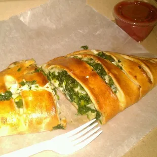 Spinach Calzone cut in half