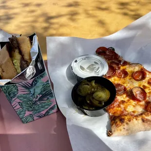 $5 pepperoni slice and mini smash burger.  To die for!!