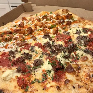 Half buffalo chicken half meatball ricotta. Perfect!