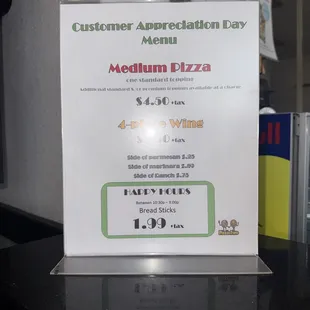 Customer Appreciation Menu