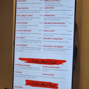 Specials menu