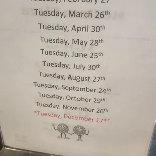 Customer Appreciation Dates (Last Tuesday of every month)