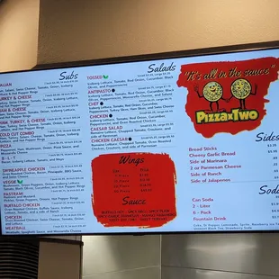 Subs salads menu