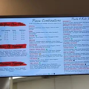 Pizza pastas galore
