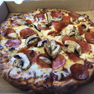 pepperoni, mushrooms, and cheese