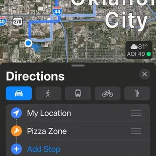 Mapping from Google showing the times for delivery to our motel room!