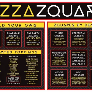 BYO pizza menu