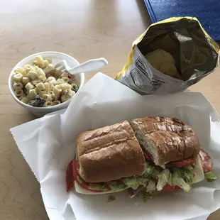Italian sandwich and homemade Mac salad.
