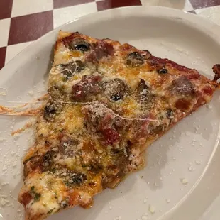 a slice of pizza on a plate