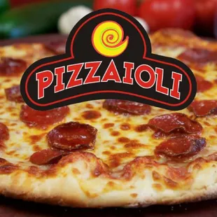a pepperoni pizza on a wooden board