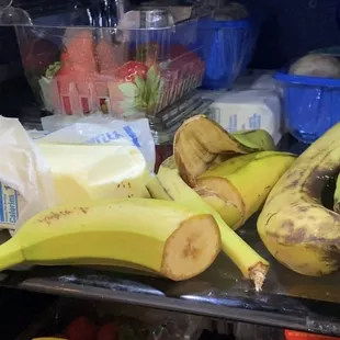 Look to the banana and the butter what is this black spots on it