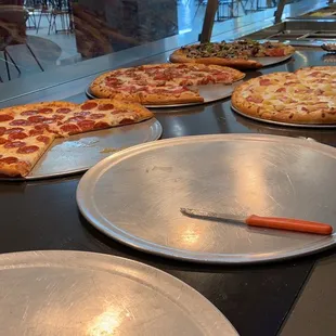 Side view of pizza