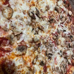 MSP Pizza + Onion (Mushroom, Sausage, and pepperoni).