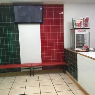 Looking to the left as you stand at the counter inside the restaurant.
