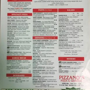 Full menu and prices.