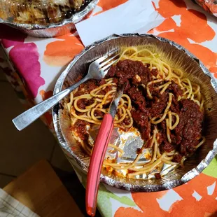 The marinara spaghetti as you can see was dry the sauce was thick and salty it just marinara no beef there just a big clump of dry sauce.
