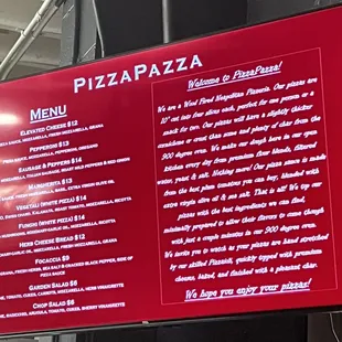 the menu for the restaurant