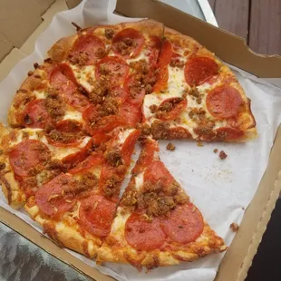 Pepperoni and sausage pizza