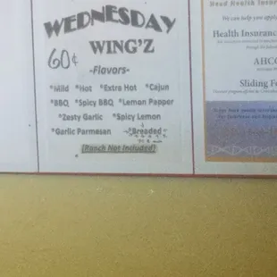 Wings special and flavors available