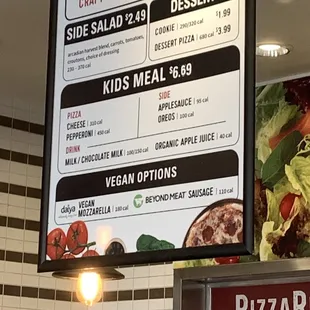 Menu sign promoting vegan topping options