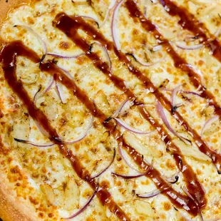 BBQ Pizza - Grilled Chicken, BBQ sauce, Red Onions $8.50
