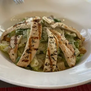a plate of chicken and lettuce salad