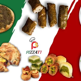 a variety of different foods on a mexican flag background