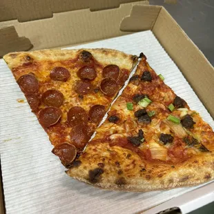 Pepperoni and kimchi+sausage