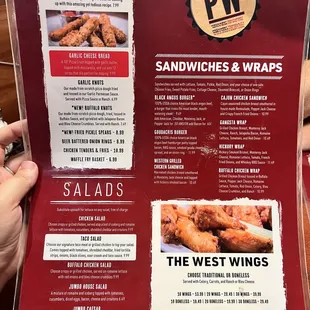 the menu of a restaurant