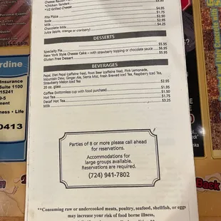 menu and prices