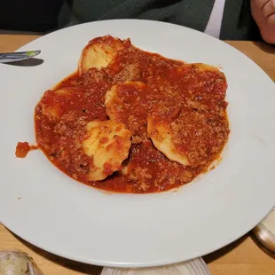 Beef ravioli with meat sauce