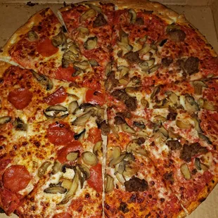 Half meatball mushroom half pepperoni mushroom..