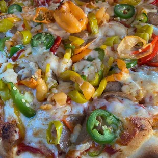 a close up of a pizza