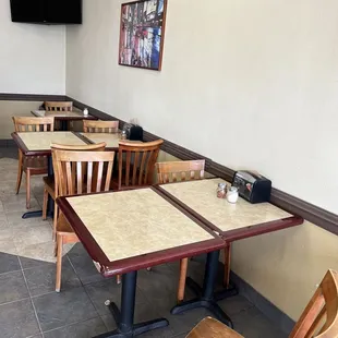 tables and chairs in a restaurant