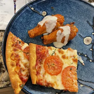 Margherita Pizza and Hot Buffalo Wings