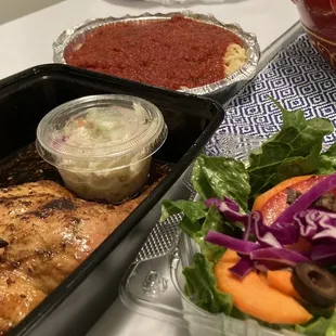 1/2 Broiled Chicken, Side Pasta with Marinara, side House Salad