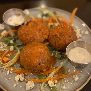 Buffalo Chicken Arancini (Fried Risotto with Buffalo Chicken)