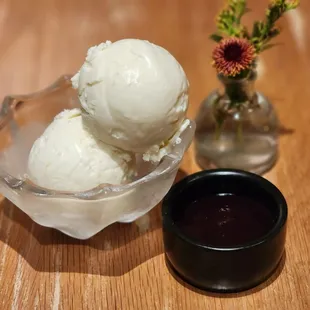 House Made Crème Fraîche Ice Cream with Pomegranate Jam (ordered on the side)
