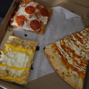 Pepperoni, buff chick, macaroni