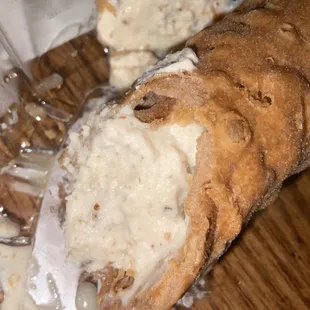 Close up of the seasonal fig cream cannoli.