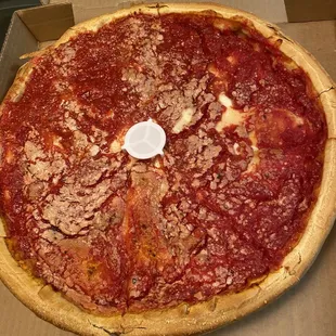 Large cheese deep dish pizza