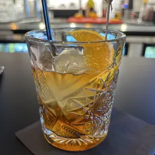 A really nice Manhattan.  The orange slice was at my request....I prefer them over cherries.