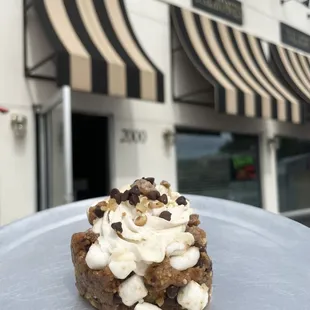 a dessert on a table outside