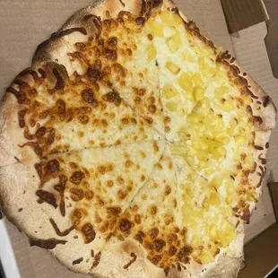 Med half &amp; half - cheese &amp; cheese w/pineapple - no red sauce