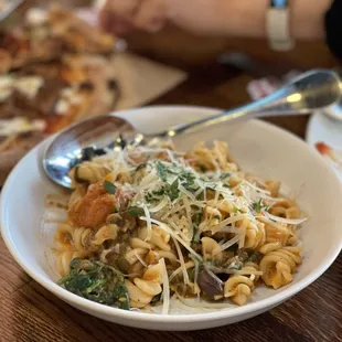 Fusilli Puttanesca with Eggplant at Pizzeria Mercato in the Public Market in Emeryville.