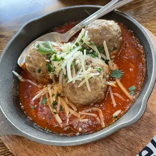 Homemade Meatballs at Pizzeria Mercato in the Public Market in Emeryville.